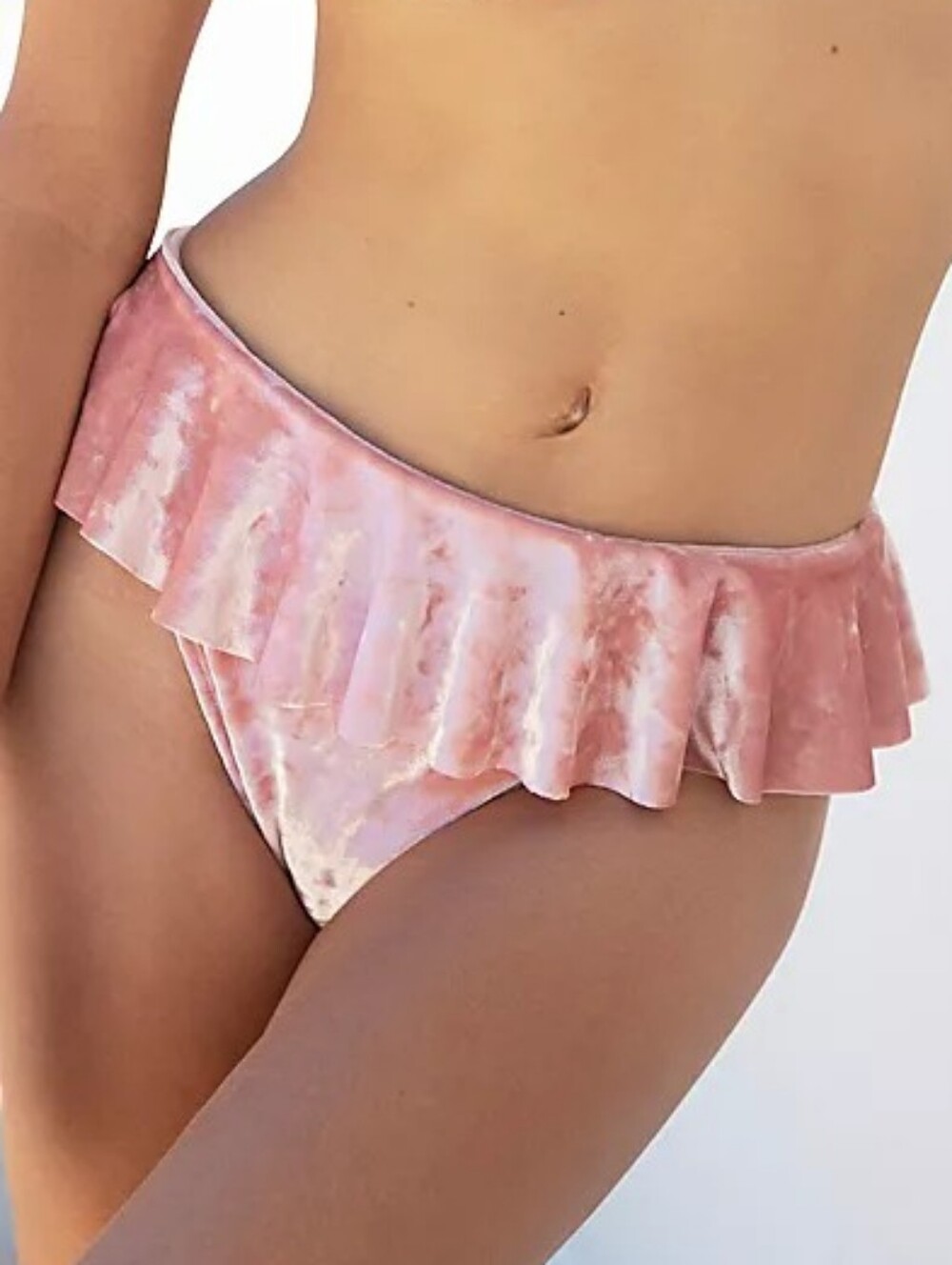 NWOT MONTCE Tamarindo Ruffled Bikini Bottom In Pink Crushed Velveteen Small